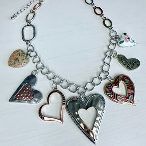 Heart charms and cloisonné necklace #54